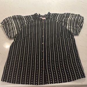 Anthropologie Banjanan Black and White Polka Dot Button Down Blouse